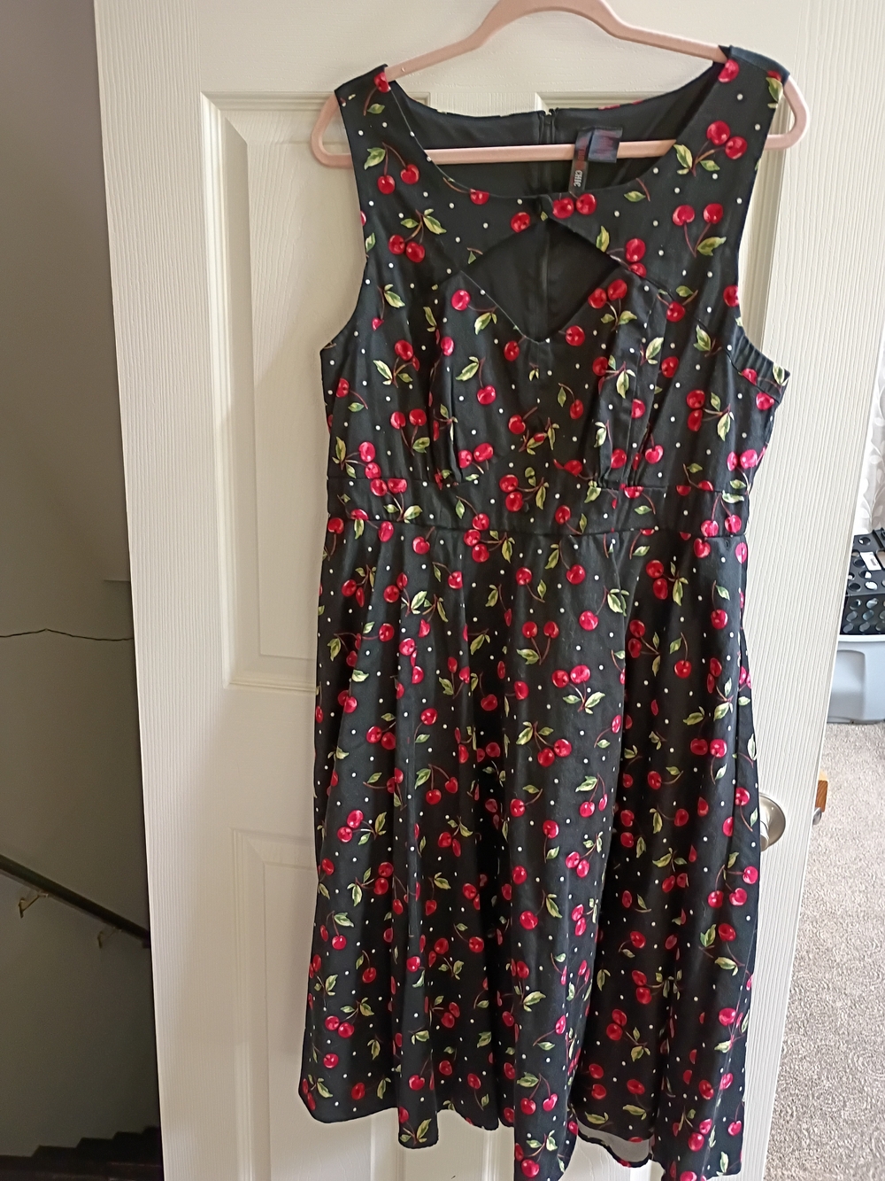 Sleeveless Black Cherry Print Dress